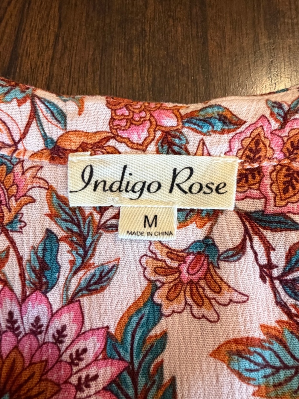 Indigo Rose Pink Floral Maxi Dress Button Down Tiered, V-neck, Size Medium - Picture 10 of 14